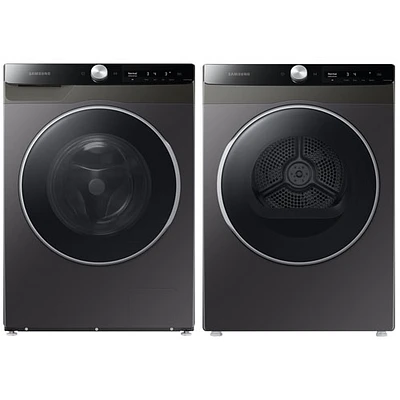 Laveuse à vapeur à chargement frontal HE 2,9 pi³/sécheuse électrique compacte 4,0 pi³ de Samsung - Inox