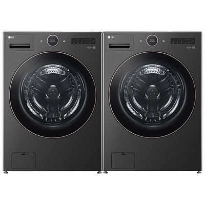 LG 5.8 Cu. Ft. High Efficiency Front Load Steam Washer & 7.4 Cu. Ft. Electric Steam Dryer- Black Steel