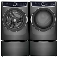 Laveuse à vapeur à chargement frontal 5,2 pi³ et sécheuse électrique à vapeur 8,0 pi³ d’Electrolux avec 2 socles de 27 po – Gris