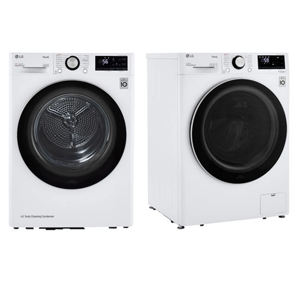 Laveuse à vapeur à chargement frontal HE 2,6 pi³ et sécheuse électrique 4,2 pi³ de LG - Blanc
