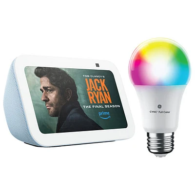 cran intelligent Echo Show 5 (3e génération) d'Amazon et ampoule DEL intelligente Cync A19 de GE