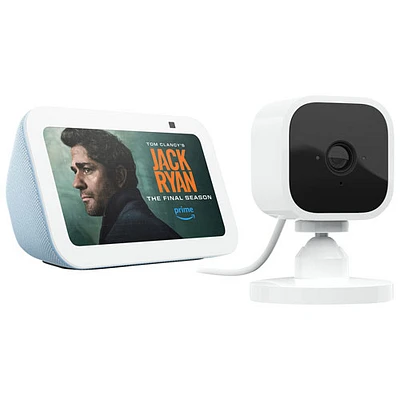 Amazon Echo Show 5 (3rd Gen) Smart Display & Blink Mini Wi-Fi Indoor 1080p IP Camera - Cloud Blue/White