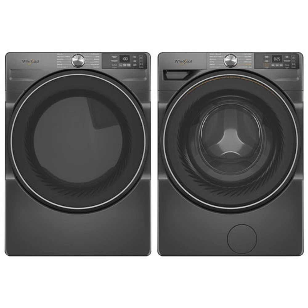 Whirlpool 7.4 Cu. Ft. Gas Steam Dryer & 4.5 Cu. Ft. Front Load Steam Washer- Volcano Black