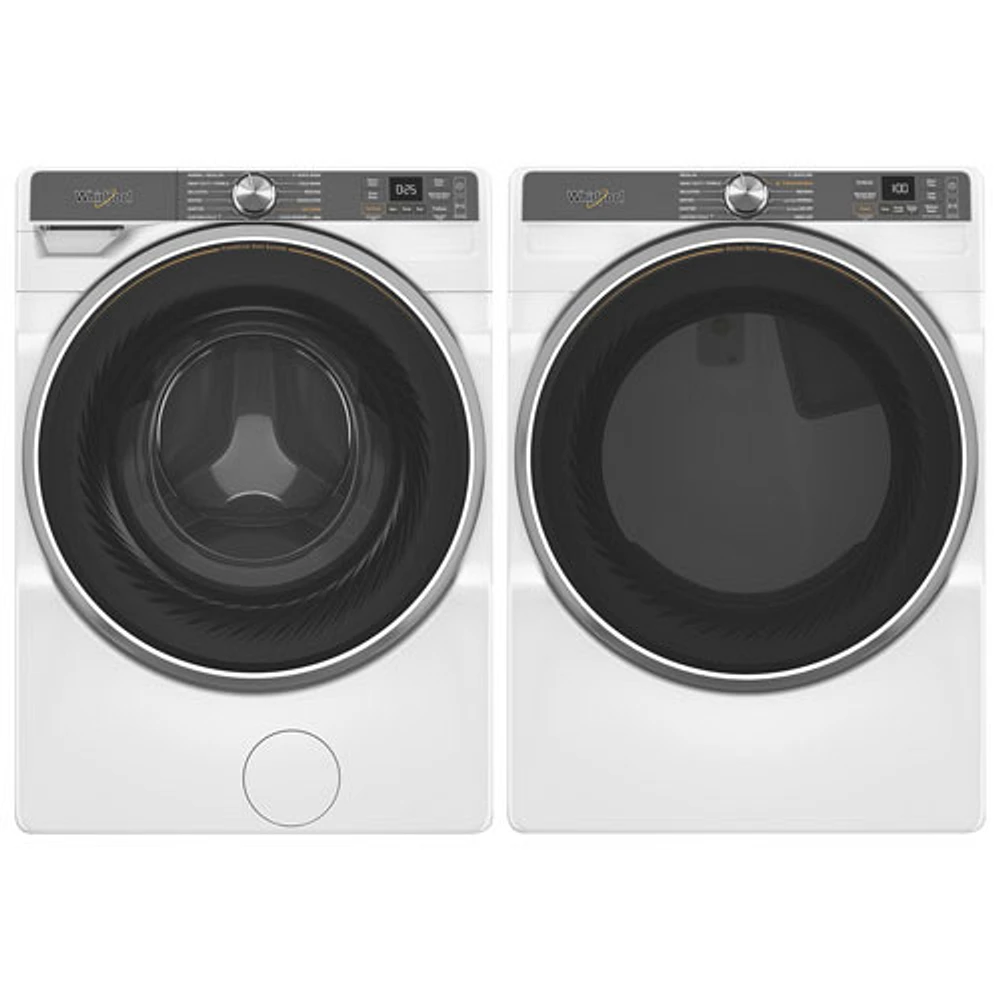 Laveuse vapeur à charg. frontal de 5,0 pi³ et sécheuse vapeur élec. 7,4 pi³ de Whirlpool - Blanc