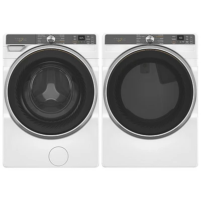 Laveuse vapeur à charg. frontal de 5,0 pi³ et sécheuse vapeur élec. 7,4 pi³ de Whirlpool - Blanc