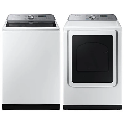 Laveuse à chargement par le haut HE 6 pi³ et sécheuse électrique à vapeur 7,4 pi³ de Samsung - Blanc