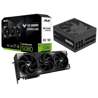 ASUS TUF Gaming GeForce RTX 5080 OC Edition 16GB GDDR7 Video Card & Corsair RMx 1000-Watt ATX Power Supply