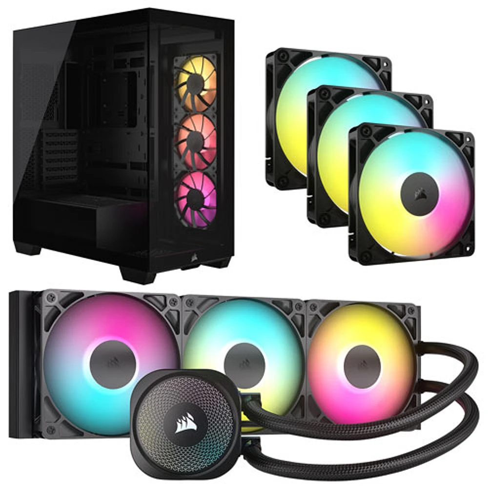 Corsair Nautilus 360 RS ARGB Liquid CPU Cooling System w/ Mid-Tower ATX Computer Case & Triple Case Fan Kit - Black