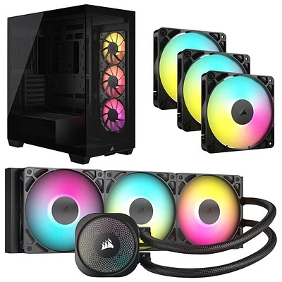 Corsair Nautilus 360 RS ARGB Liquid CPU Cooling System w/ Mid-Tower ATX Computer Case & Triple Case Fan Kit - Black