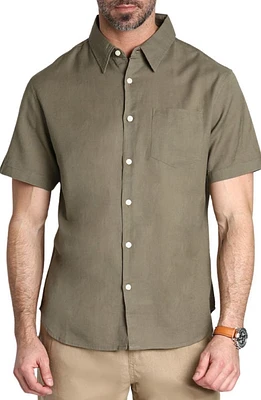Solid Short Sleeve Cotton & Linen Button-Up Shirt