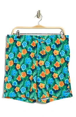 Hibiscus Leaf Print Swim Trunks