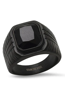 Stainless Steel Black Stone Ring