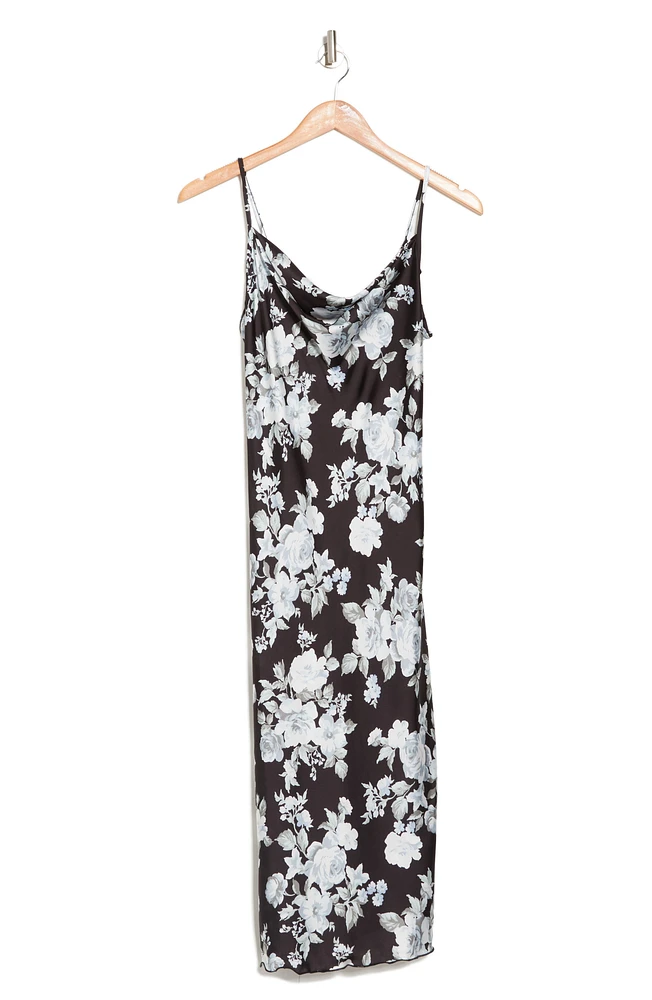 Printed Satin Bias Midi Dress