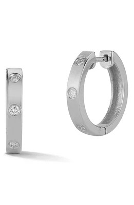 14K White Gold Diamond Huggie Hoop Earrings - 0.10ct.