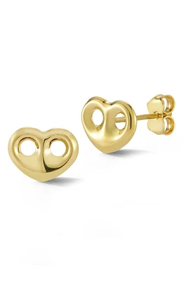 14K Yellow Gold Perforated Heart Stud Earrings