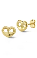 14K Yellow Gold Perforated Heart Stud Earrings