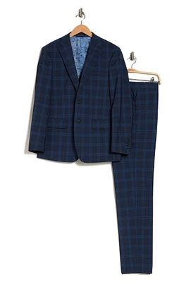 Plaid Two Button Notch Lapel Trim Fit Wool Blend Suit