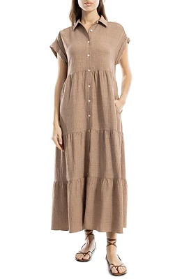 Short Sleeve Tiered Maxi Shirtdress