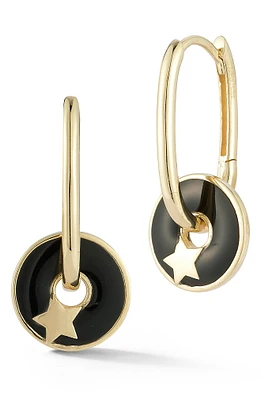14K Gold Enamel Charm Hoop Earrings