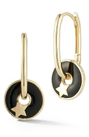 14K Gold Enamel Charm Hoop Earrings