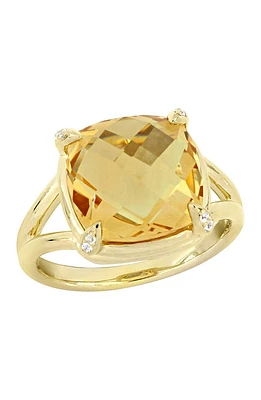 Yellow Gold Plated Sterling Silver Citrine & White Topaz Stone Shank Ring