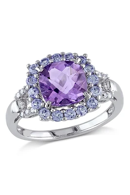 Sterling Silver Amethyst, Tanzanite & Diamond Fashion Ring - 0.06 ctw