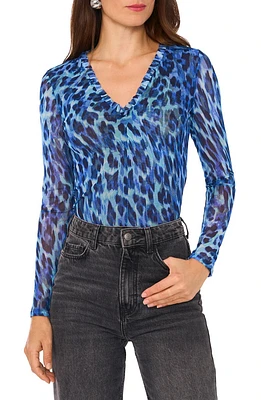 Leopard Print Ruffle Trim Mesh Top
