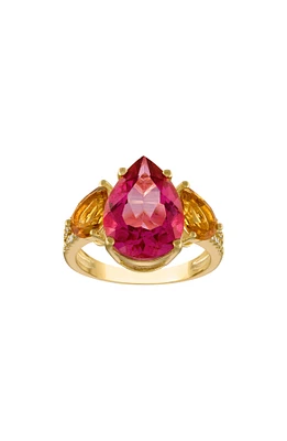 14K Gold Over Silver Pink Topaz, Citrine & Diamond Ring