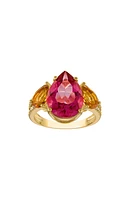 14K Gold Over Silver Pink Topaz, Citrine & Diamond Ring