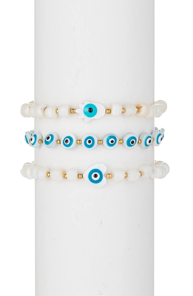 Santorini Evil Eye Beaded Bracelet Set
