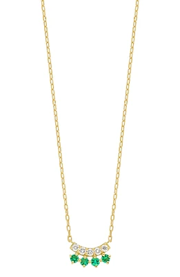El Mar 18K Yellow Gold Emerald & Diamond Curved Bar Pendant Necklace - 0.08ct.