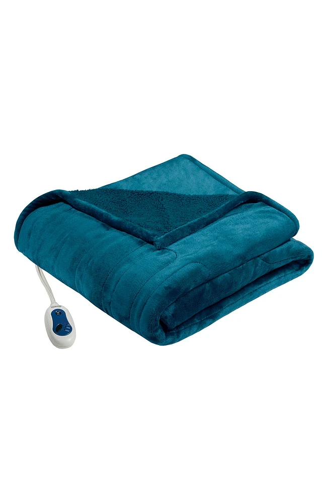 Heated Faux Shearling Lined Throw Blanket