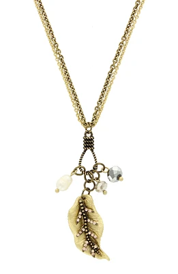 Leaf & Imitation Pearl Pendant Necklace