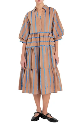 Loose Fit Stripe Tiered Midi Dress