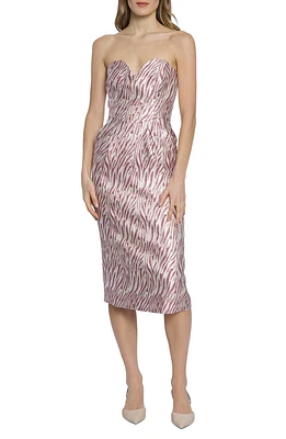 Zebra Stripe Strapless Jacquard Midi Dress