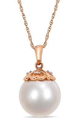 Cultured Freshwater Pearl & Diamond Pendant Necklace - 0.02ct.