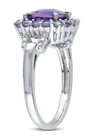 Sterling Silver Amethyst, Tanzanite & Diamond Fashion Ring - 0.06 ctw