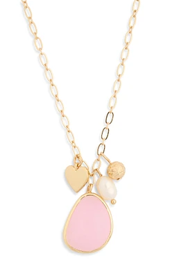 Cultured Pearl & Cabochon Cluster Charm Necklace