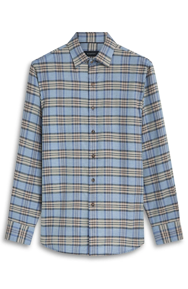Karl Shaped Fit Plaid Cotton & Cashmere Button-Up Shirt