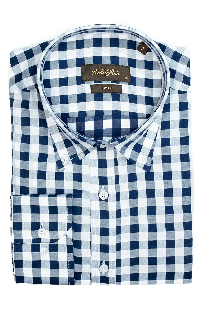 Gingham Cotton Slim Fit Button Down Shirt