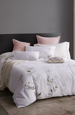 White Hydrangea Embroidery Cotton Duvet Cover Set