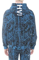 Camo Print Embroidered Cotton Zip-Up Hoodie