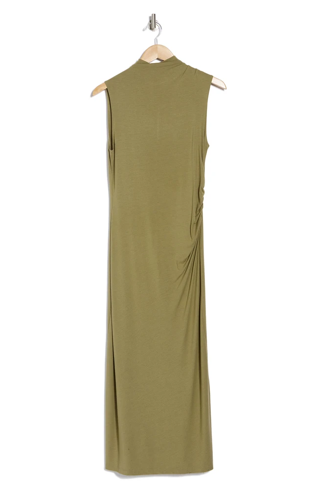 Turtleneck Sleeveless Ruched Sweater Dress