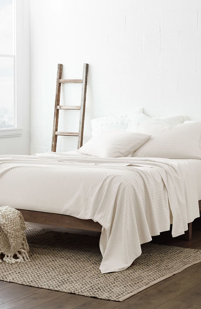 Home Spun Twin Hotel Collection Premium Ultra Soft 3-Piece Stripe Bed Sheet Set - Ivory