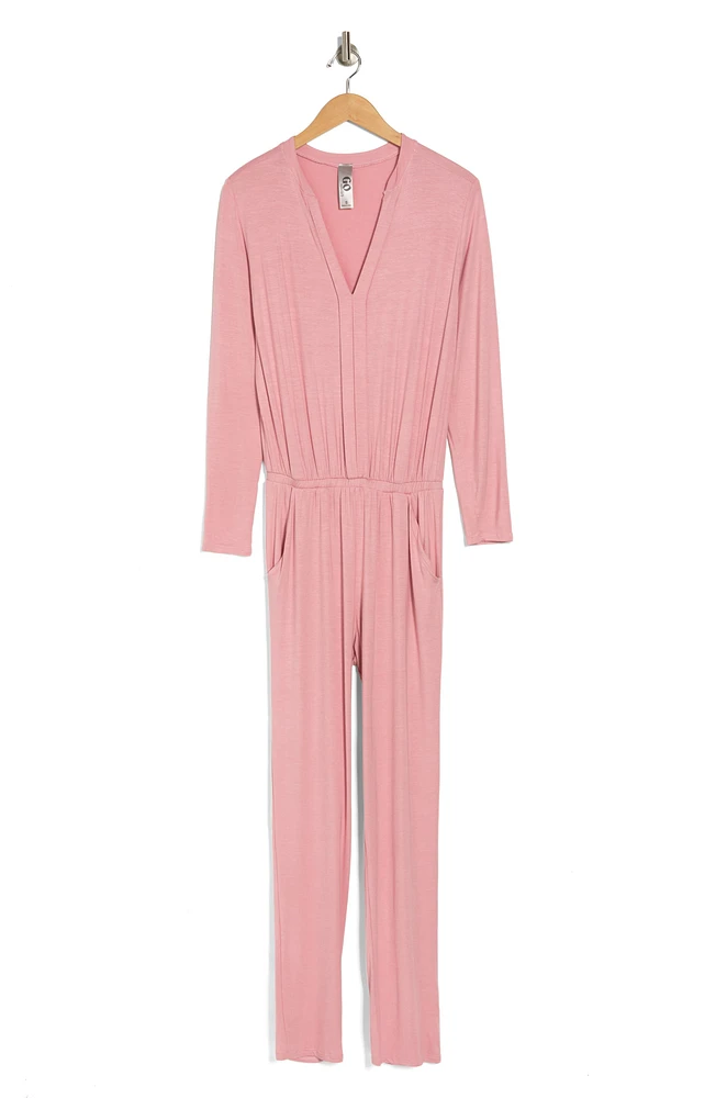 Split Neck Straight Leg Jumpsuit