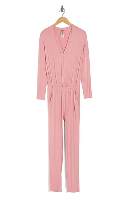 Split Neck Straight Leg Jumpsuit