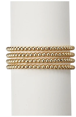 18K Gold Plated Beaded Stretch Ball Bracelet Set