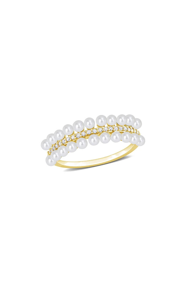 10K Gold Cultured Freshwater Pearl & Diamond Ring