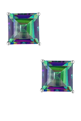 10K White Gold Princess Cut Exotic Green Topaz Stud Earrings