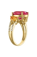 14K Gold Over Silver Pink Topaz, Citrine & Diamond Ring
